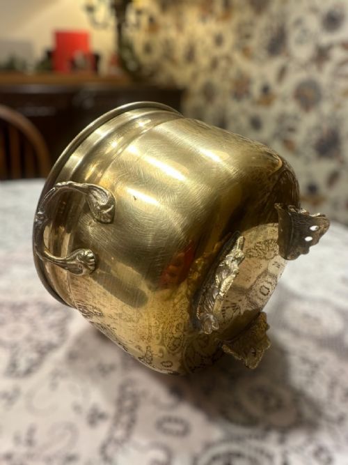 ANTIQUE BRASS PLANTER JARDINIRE WITH ORNATE HANDLES C1900 - ADDITIONAL PHOTO 1