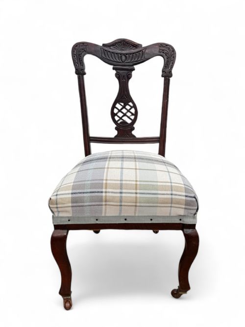 ANTIQUE VICTORIAN BEDROOM CHAIRS LEGS WITH CASTORS NEWLY UPHOLSTERED C1870 - ADDITIONAL PHOTO 1