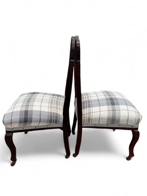 ANTIQUE VICTORIAN BEDROOM CHAIRS LEGS WITH CASTORS NEWLY UPHOLSTERED C1870 - ADDITIONAL PHOTO 4