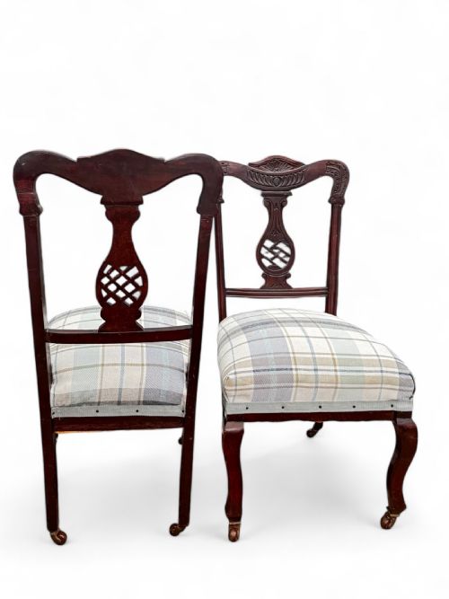 ANTIQUE VICTORIAN BEDROOM CHAIRS LEGS WITH CASTORS NEWLY UPHOLSTERED C1870 - ADDITIONAL PHOTO 6
