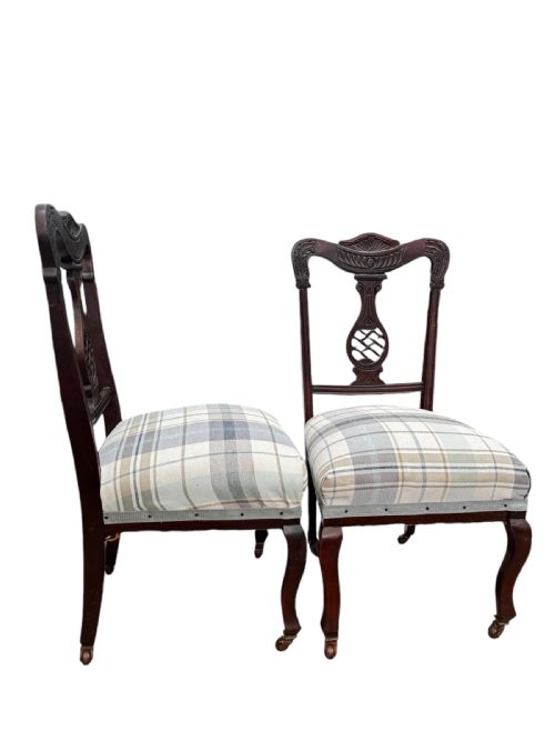 ANTIQUE VICTORIAN BEDROOM CHAIRS LEGS WITH CASTORS NEWLY UPHOLSTERED C1870 - ADDITIONAL PHOTO 7