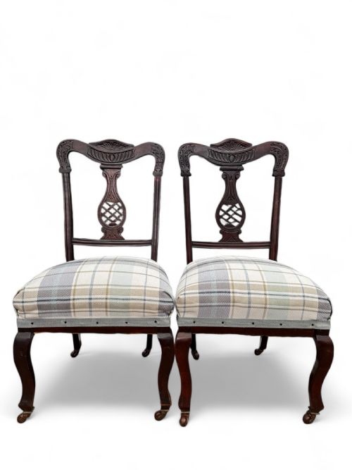 ANTIQUE VICTORIAN BEDROOM CHAIRS LEGS WITH CASTORS NEWLY UPHOLSTERED C1870 - ADDITIONAL PHOTO 8