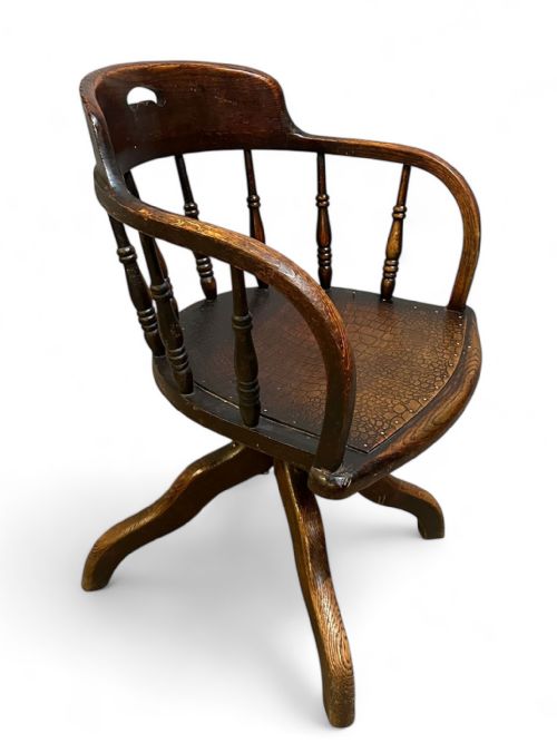 ANTIQUE OAK SWIVEL DESK CHAIR ADJUSTABLE HEIGHT C1910 - ADDITIONAL PHOTO 3