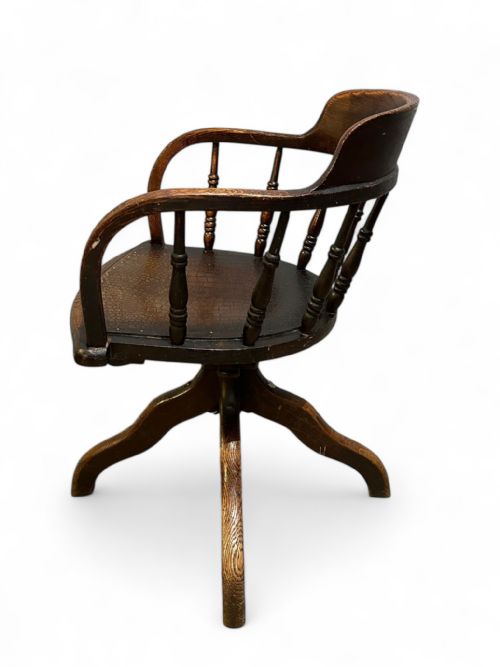 ANTIQUE OAK SWIVEL DESK CHAIR ADJUSTABLE HEIGHT C1910 - ADDITIONAL PHOTO 4