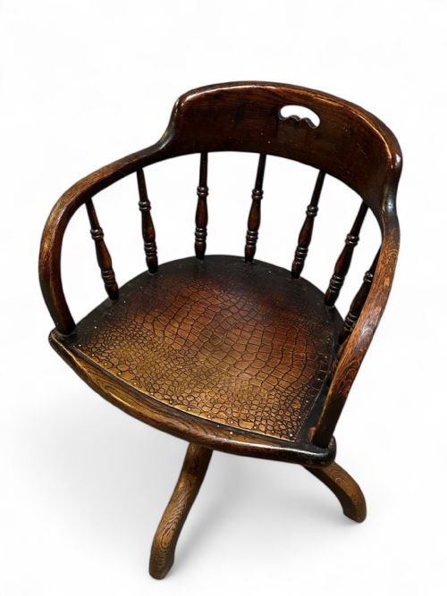 ANTIQUE OAK SWIVEL DESK CHAIR ADJUSTABLE HEIGHT C1910 - ADDITIONAL PHOTO 5