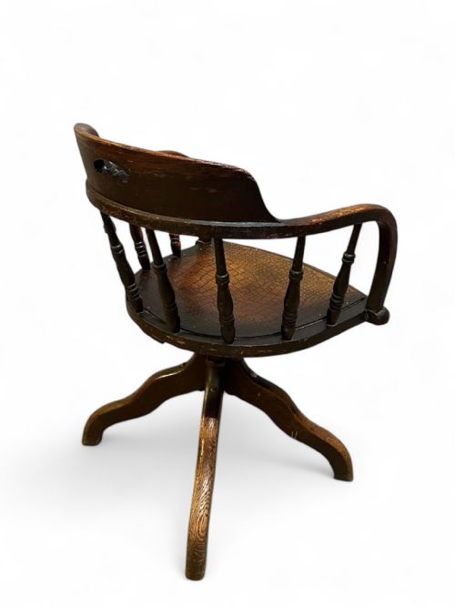 ANTIQUE OAK SWIVEL DESK CHAIR ADJUSTABLE HEIGHT C1910 - ADDITIONAL PHOTO 7