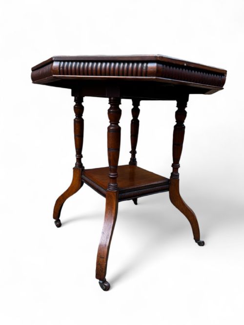 ANTIQUE LATE VICTORIAN WALNUT OCCASIONAL TABLE TURNED LEGS REEDED EDGE C1890 - ADDITIONAL PHOTO 4