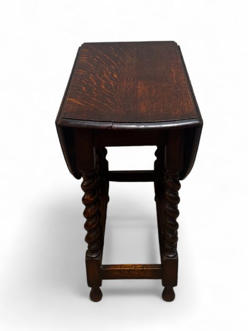 ANTIQUE ENGLISH OAK DROP LEAF TABLE BARLEY TWIST LEGS OVAL TOP C1920 - ADDITIONAL PHOTO 1