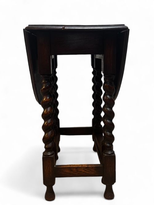 ANTIQUE ENGLISH OAK DROP LEAF TABLE BARLEY TWIST LEGS OVAL TOP C1920 - ADDITIONAL PHOTO 2