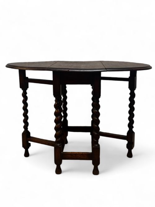 ANTIQUE ENGLISH OAK DROP LEAF TABLE BARLEY TWIST LEGS OVAL TOP C1920 - ADDITIONAL PHOTO 3