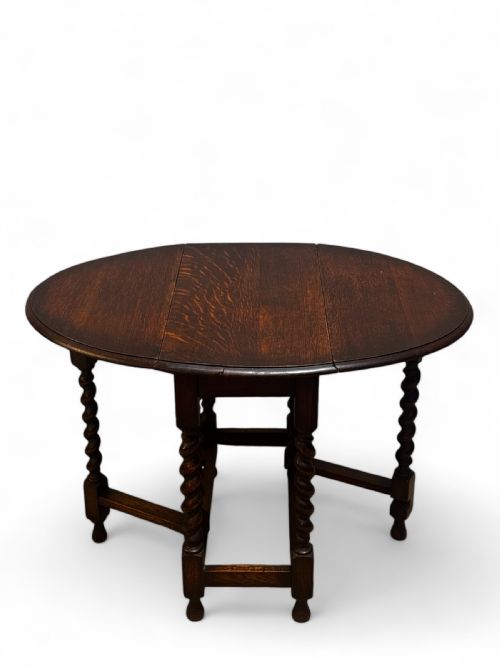 ANTIQUE ENGLISH OAK DROP LEAF TABLE BARLEY TWIST LEGS OVAL TOP C1920 - ADDITIONAL PHOTO 4