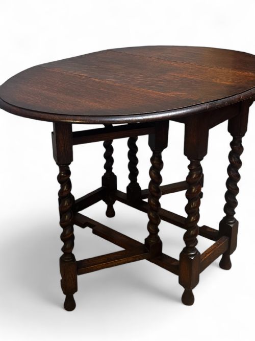 ANTIQUE ENGLISH OAK DROP LEAF TABLE BARLEY TWIST LEGS OVAL TOP C1920 - ADDITIONAL PHOTO 6