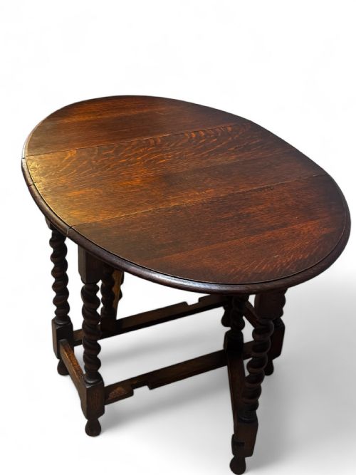 ANTIQUE ENGLISH OAK DROP LEAF TABLE BARLEY TWIST LEGS OVAL TOP C1920 - ADDITIONAL PHOTO 7