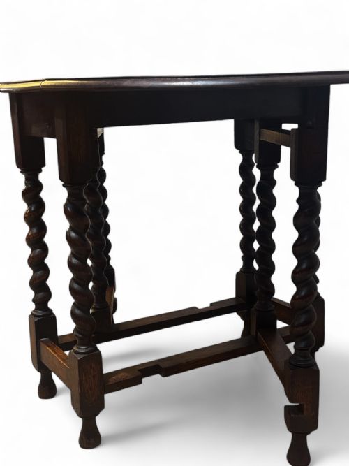 ANTIQUE ENGLISH OAK DROP LEAF TABLE BARLEY TWIST LEGS OVAL TOP C1920 - ADDITIONAL PHOTO 8