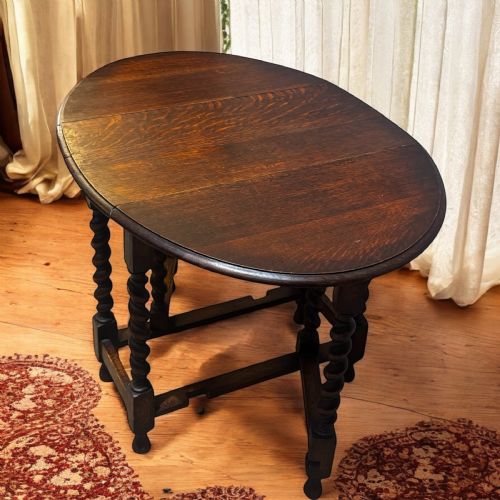 ANTIQUE ENGLISH OAK DROP LEAF TABLE BARLEY TWIST LEGS OVAL TOP C1920 - ADDITIONAL PHOTO 9