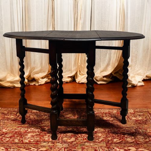 ANTIQUE ENGLISH OAK DROP LEAF TABLE BARLEY TWIST LEGS OVAL TOP C1920 - ADDITIONAL PHOTO 10