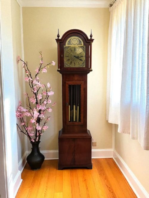 vintage mahogany longcase grandfather clock ej goodfellow wadebridge german hermle movement c1960s - CATEGORY: ANTIQUE CLOCKS - DATED 1960