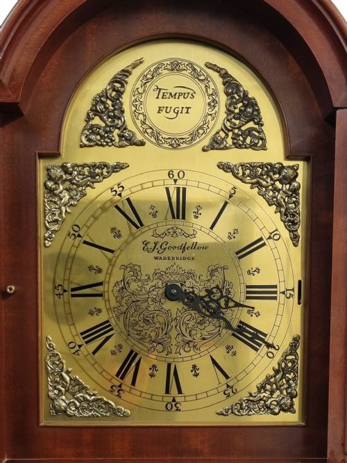 VINTAGE MAHOGANY LONGCASE GRANDFATHER CLOCK EJ GOODFELLOW WADEBRIDGE GERMAN HERMLE MOVEMENT C1960S - ADDITIONAL PHOTO 8