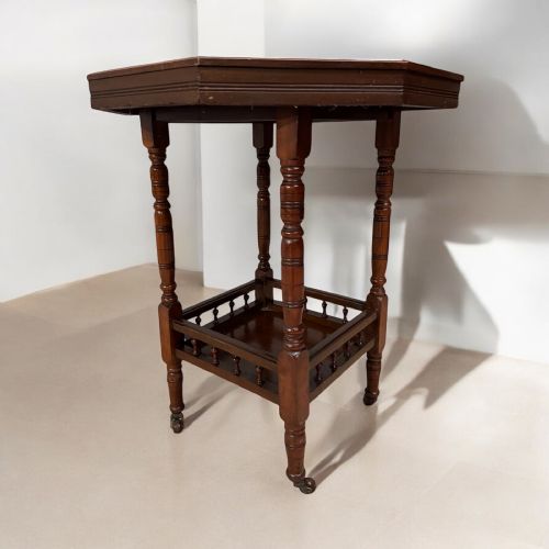 ANTIQUE EDWARDIAN OCCASIONAL TABLE SIXSIDED TOP TURNED LEGS C1910 - ADDITIONAL PHOTO 3