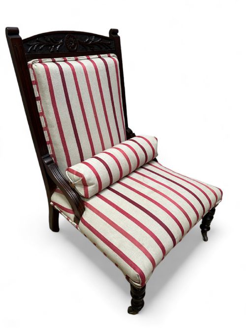 ANTIQUE EDWARDIAN SLIPPER CHAIR SOLID OAK FRAME C1905 - ADDITIONAL PHOTO 5