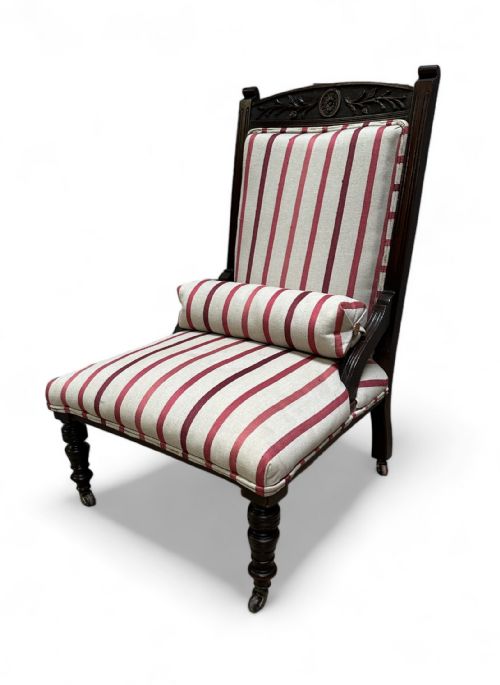 ANTIQUE EDWARDIAN SLIPPER CHAIR SOLID OAK FRAME C1905 - ADDITIONAL PHOTO 8