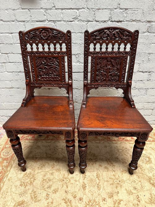ANTIQUE VICTORIAN CARVED MAHOGANY SIDE CHAIRS C1880 - ADDITIONAL PHOTO 4