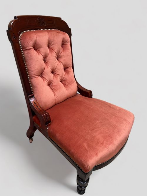ANTIQUE VICTORIAN NURSING ARMCHAIR MAHOGANY FRAME C1880 - ADDITIONAL PHOTO 3