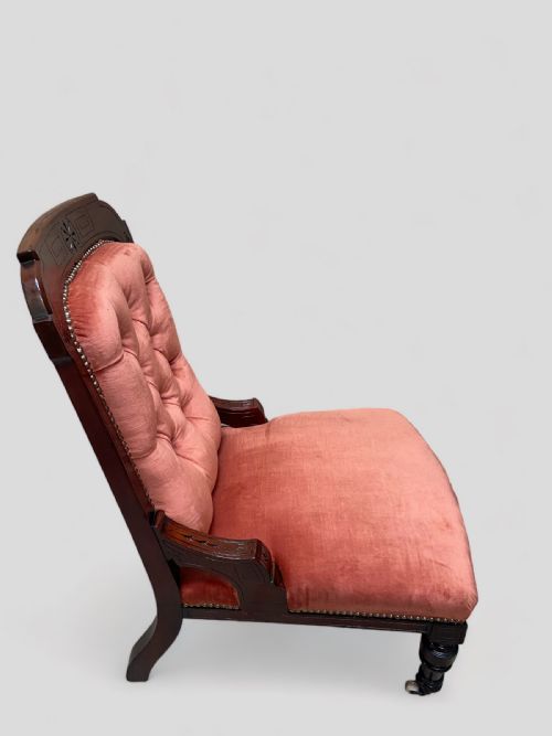 ANTIQUE VICTORIAN NURSING ARMCHAIR MAHOGANY FRAME C1880 - ADDITIONAL PHOTO 4