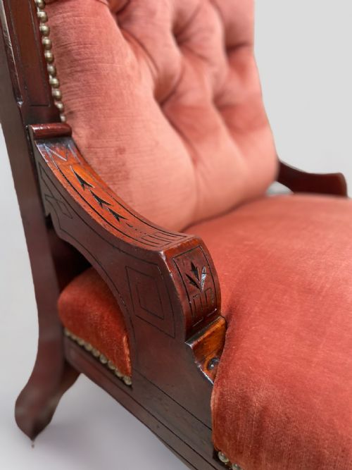 ANTIQUE VICTORIAN NURSING ARMCHAIR MAHOGANY FRAME C1880 - ADDITIONAL PHOTO 7