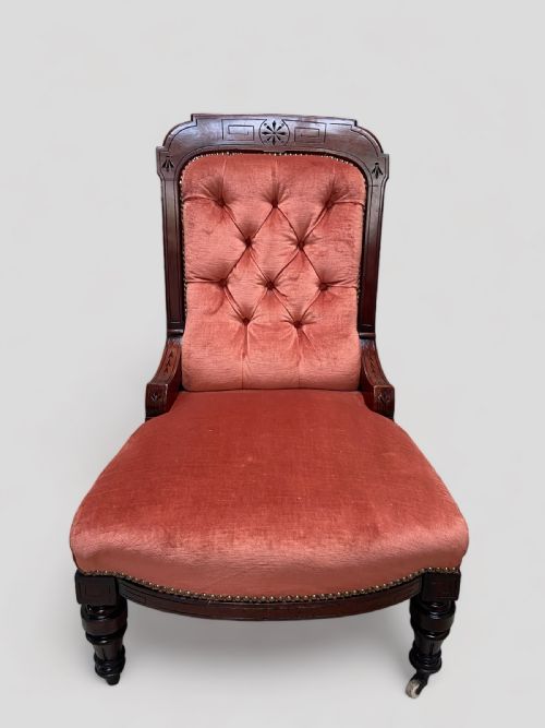 ANTIQUE VICTORIAN NURSING ARMCHAIR MAHOGANY FRAME C1880 - ADDITIONAL PHOTO 9
