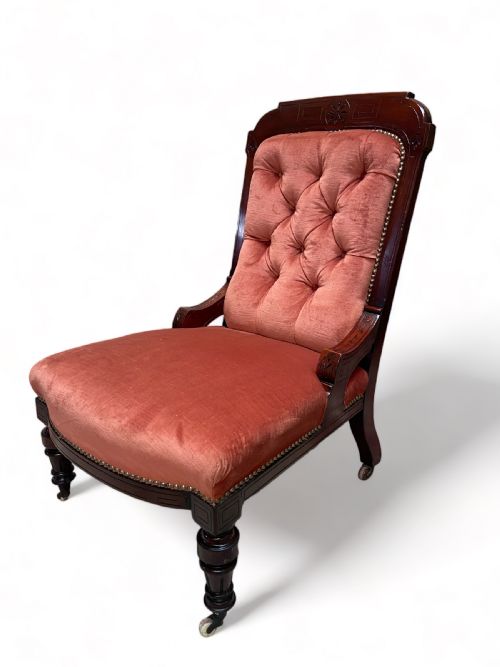 ANTIQUE VICTORIAN NURSING ARMCHAIR MAHOGANY FRAME C1880 - ADDITIONAL PHOTO 11