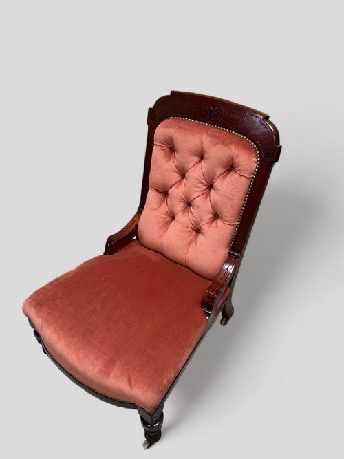 ANTIQUE VICTORIAN NURSING ARMCHAIR MAHOGANY FRAME C1880 - ADDITIONAL PHOTO 12
