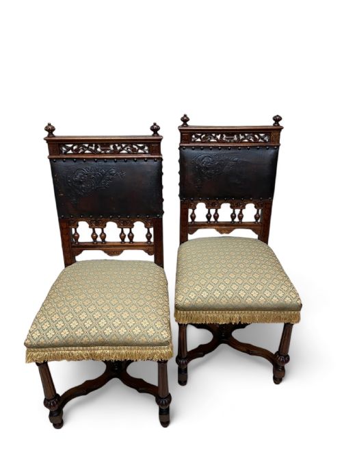 ANTIQUE 19TH CENTURY SIDE CHAIRS HAND CARVED MAHOGANY - ADDITIONAL PHOTO 6