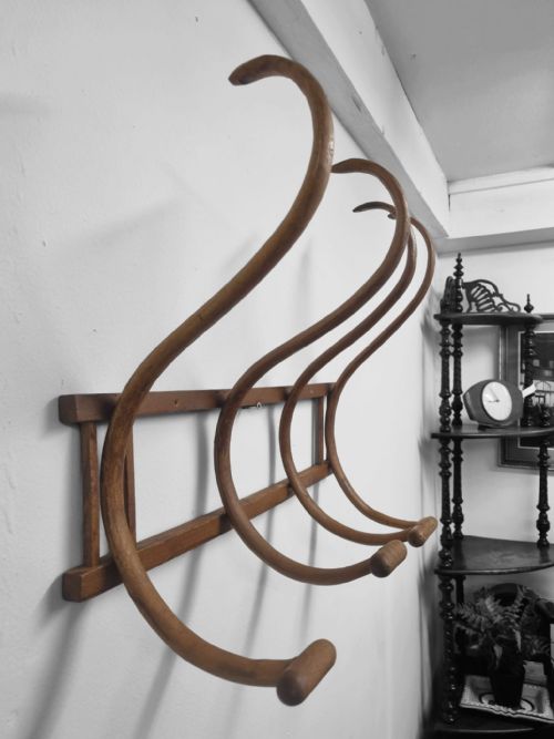 VINTAGE BENTWOOD WALL COAT RACK C1940S HALL HANGER - ADDITIONAL PHOTO 2