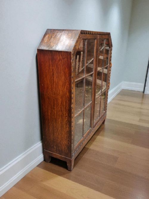 ANTIQUE SOLID OAK GLAZED BOOKCASE DISPLAY CABINET C1930 - ADDITIONAL PHOTO 1