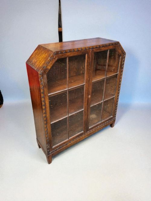 ANTIQUE SOLID OAK GLAZED BOOKCASE DISPLAY CABINET C1930 - ADDITIONAL PHOTO 3