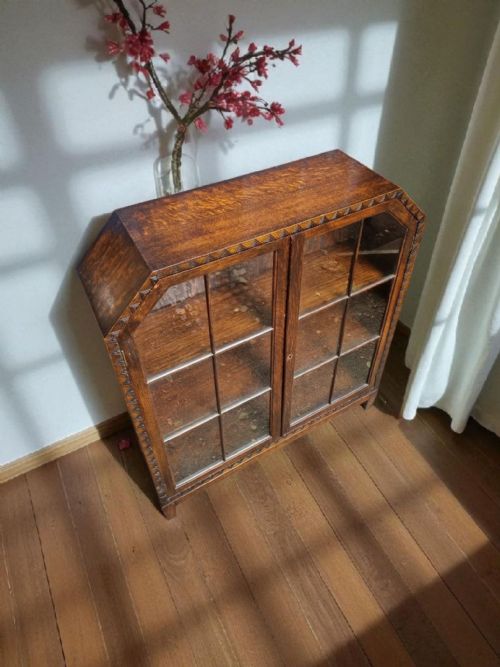 ANTIQUE SOLID OAK GLAZED BOOKCASE DISPLAY CABINET C1930 - ADDITIONAL PHOTO 6