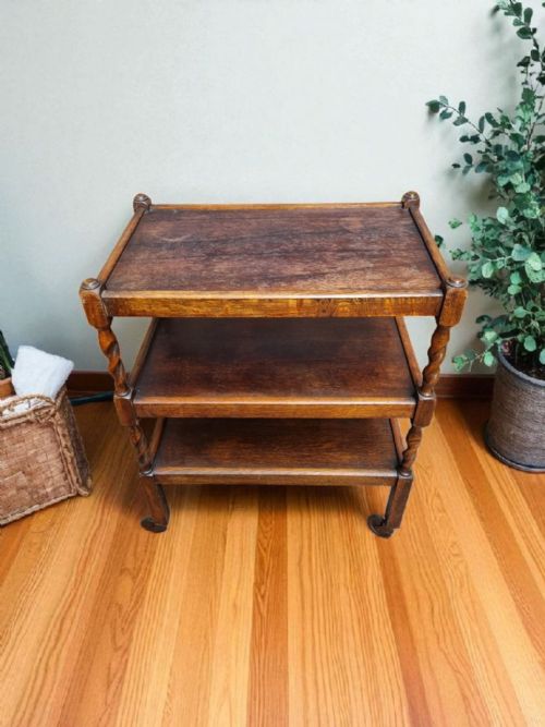 antique oak 3tier barley twist trolley c1930 - CATEGORY: ANTIQUE FURNITURE - DATED 1930