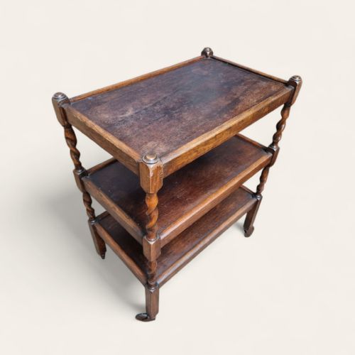 ANTIQUE OAK 3TIER BARLEY TWIST TROLLEY C1930 - ADDITIONAL PHOTO 2