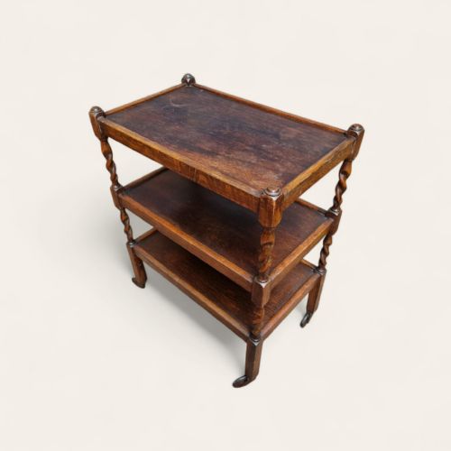 ANTIQUE OAK 3TIER BARLEY TWIST TROLLEY C1930 - ADDITIONAL PHOTO 4