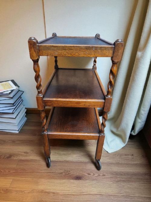 ANTIQUE OAK 3TIER BARLEY TWIST TROLLEY C1930 - ADDITIONAL PHOTO 5