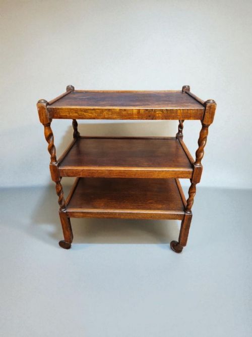 ANTIQUE OAK 3TIER BARLEY TWIST TROLLEY C1930 - ADDITIONAL PHOTO 7