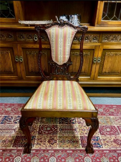 ANTIQUE HEAVILY CARVED MAHOGANY BEDROOM CHAIR EDWARDIAN PERIOD C1900 - ADDITIONAL PHOTO 3