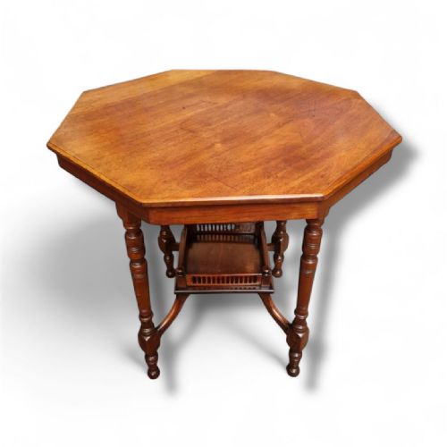 ANTIQUE VICTORIAN OCTAGONAL SIDE TABLE C1880S1900S MAHOGANY FINISH - ADDITIONAL PHOTO 3