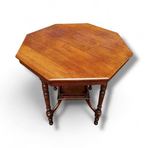 ANTIQUE VICTORIAN OCTAGONAL SIDE TABLE C1880S1900S MAHOGANY FINISH - ADDITIONAL PHOTO 4
