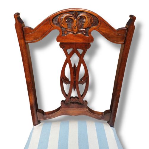 ANTIQUE EDWARDIAN MAHOGANY CHAIR REUPHOLSTERED IN COASTAL STRIPE FABRIC C19001910 - ADDITIONAL PHOTO 1