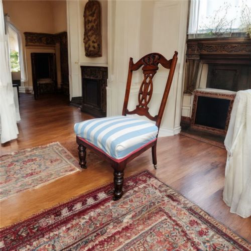 ANTIQUE EDWARDIAN MAHOGANY CHAIR REUPHOLSTERED IN COASTAL STRIPE FABRIC C19001910 - ADDITIONAL PHOTO 3