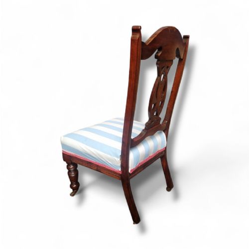 ANTIQUE EDWARDIAN MAHOGANY CHAIR REUPHOLSTERED IN COASTAL STRIPE FABRIC C19001910 - ADDITIONAL PHOTO 4