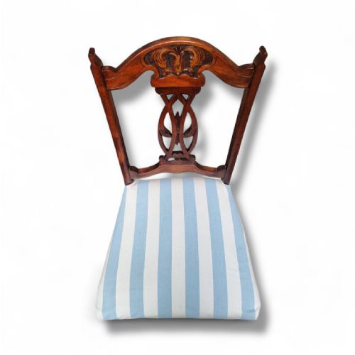 ANTIQUE EDWARDIAN MAHOGANY CHAIR REUPHOLSTERED IN COASTAL STRIPE FABRIC C19001910 - ADDITIONAL PHOTO 5