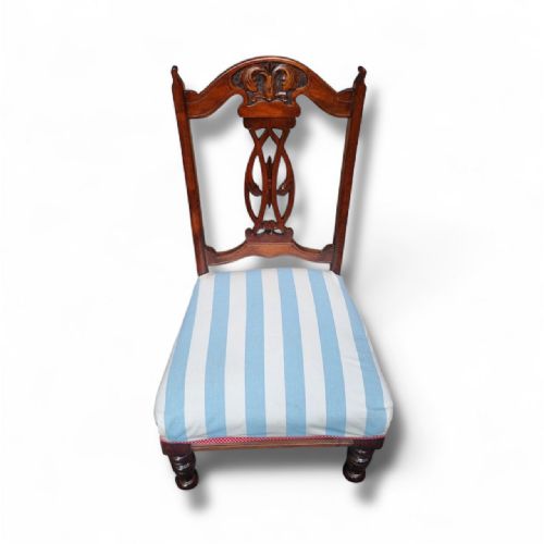 ANTIQUE EDWARDIAN MAHOGANY CHAIR REUPHOLSTERED IN COASTAL STRIPE FABRIC C19001910 - ADDITIONAL PHOTO 6